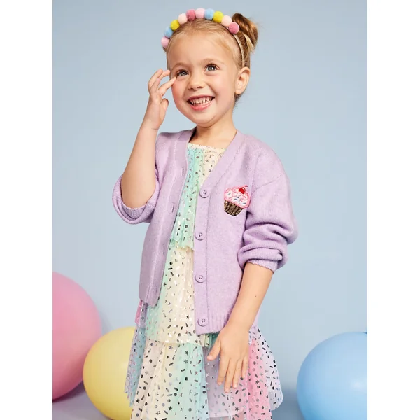 SoSoft Birthday Embroidered Cardigan Sweater for Toddler Girls - ORCHID TINT