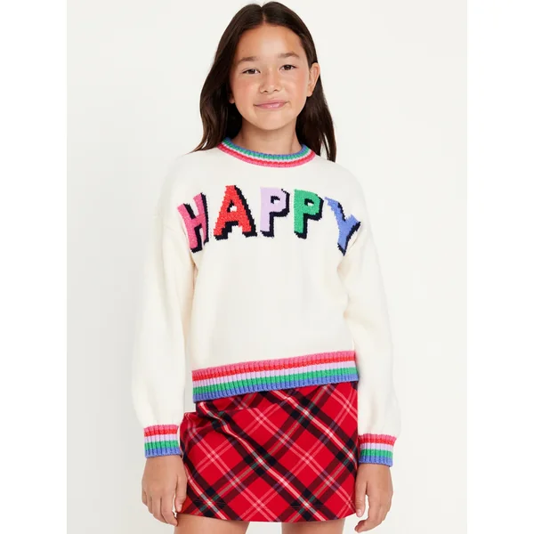 SoSoft Crew-Neck Graphic Sweater for Girls - HAPPY