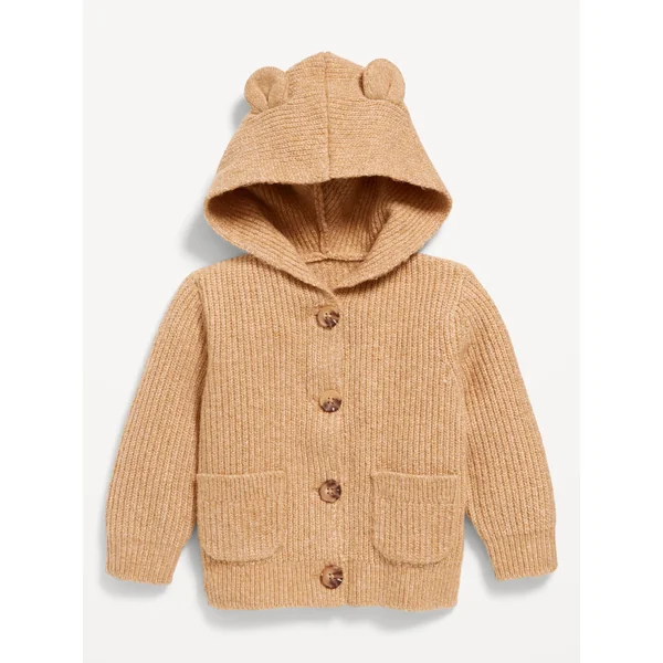 SoSoft Critter Ear Button-Front Sweater for Baby - Candy Graham