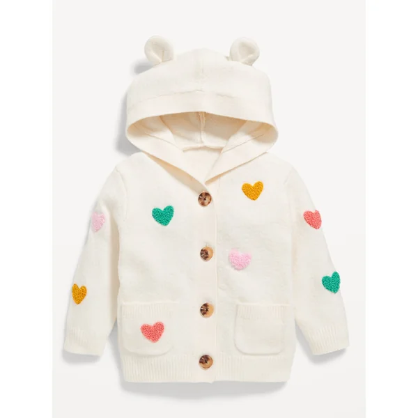 SoSoft Critter Ear Button-Front Sweater for Baby - Hearts