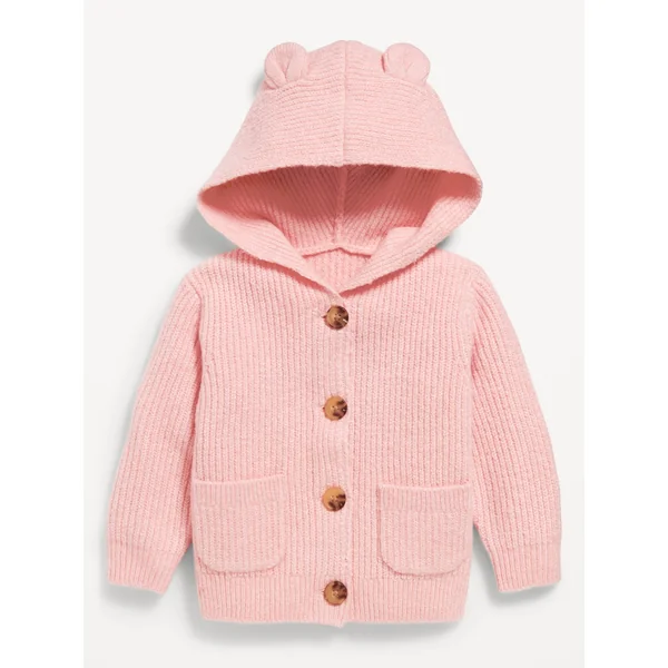 SoSoft Critter Ear Button-Front Sweater for Baby - Pink Pirouette