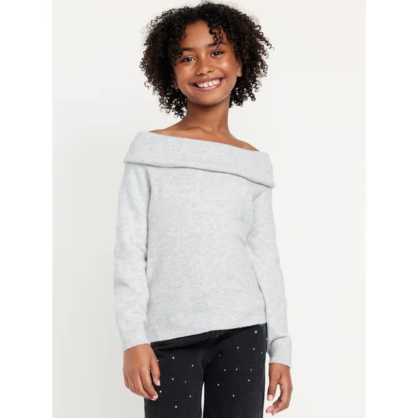SoSoft Off-Shoulder Sweater for Girls - HEATHER GREY