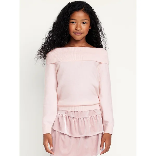 SoSoft Off-Shoulder Sweater for Girls - PASTEL PINK