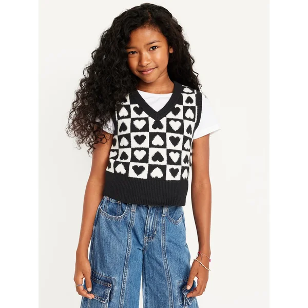 SoSoft Printed Sweater Vest for Girls - BLACK HEARTS