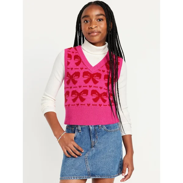 SoSoft Printed Sweater Vest for Girls - PINK BOW