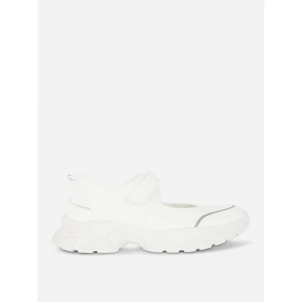 Sporty Mary Jane Flatforms - White