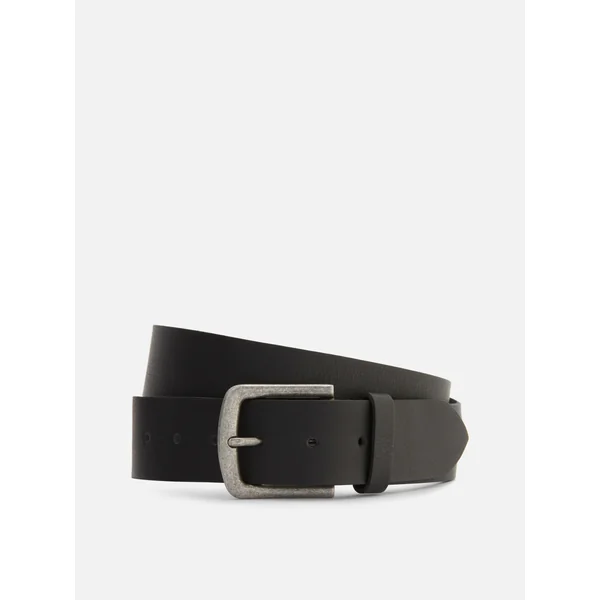 Square Buckle Leather Belt - Black