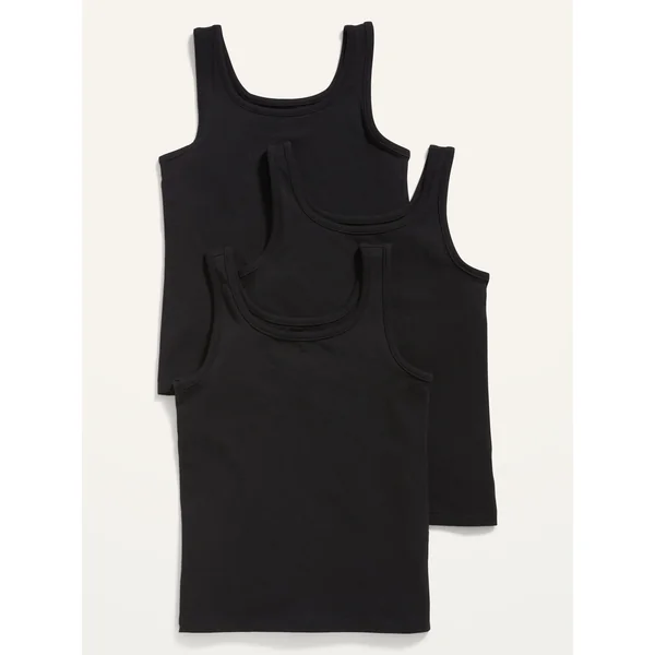 Square-Neck Tank Top 3-Pack for Girls - BlackJack