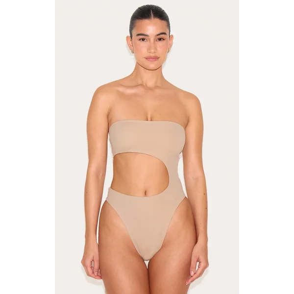 Stone Bandeau Cut Out High Leg Swimsuit