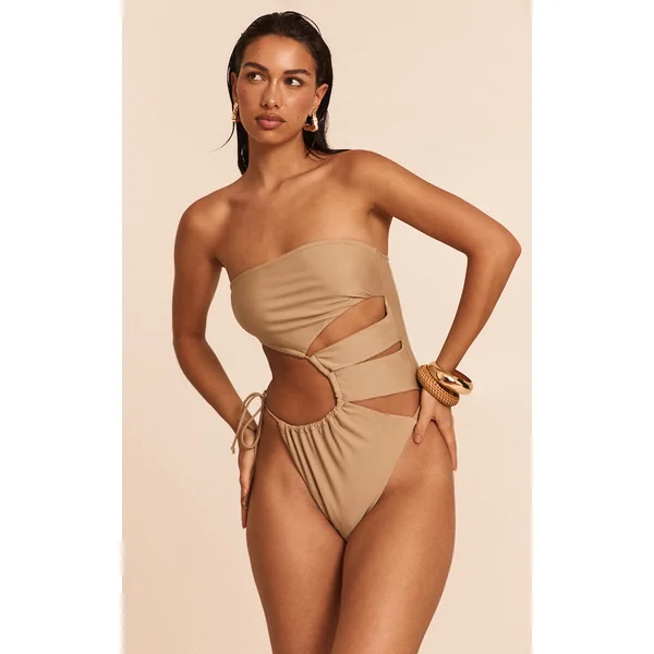 Stone Bandeau Cut Out Tie Swimsuit
