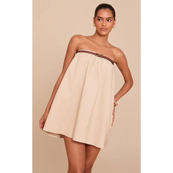 Stone Belted Bandeau Puffball Dress