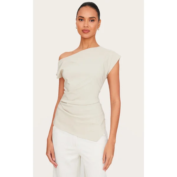 Stone Bengaline Slouch Asymmetric Long Top