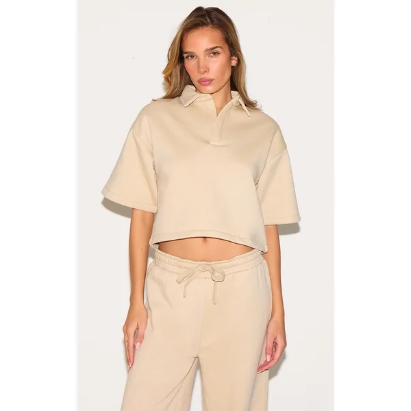 Stone Boxy Collar Detail Cropped Sweatshirt