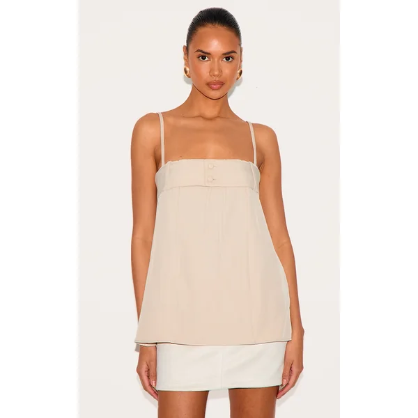 Stone Boxy Woven Belted Cami