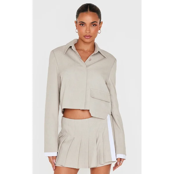 Stone Button Up Tailored Cropped Jacket