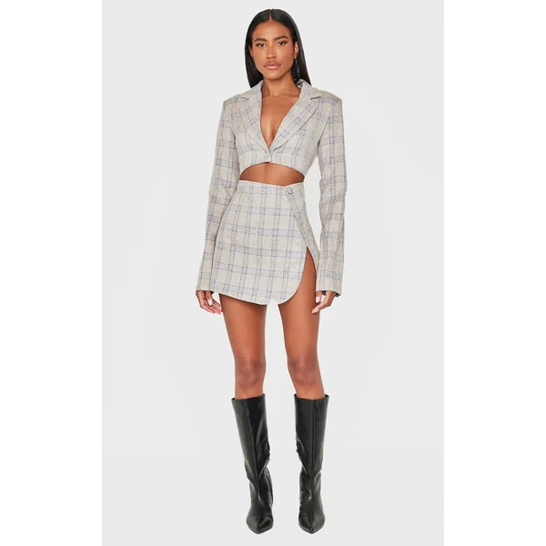 Stone Check Cut Out Long Sleeved Blazer Dress