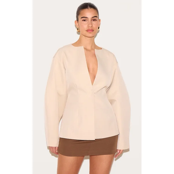 Stone Cocoon Sleeve Cinched Waist Blazer