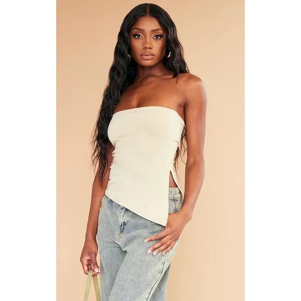 Stone Contour Slinky Bandeau Asymmetric Split Hem Longline Top