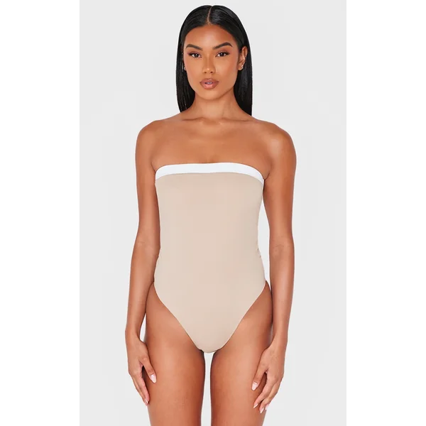 Stone Contrast Binding Bandeau Swimsuit