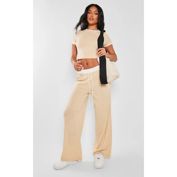 Stone Contrast Wide Leg Pants