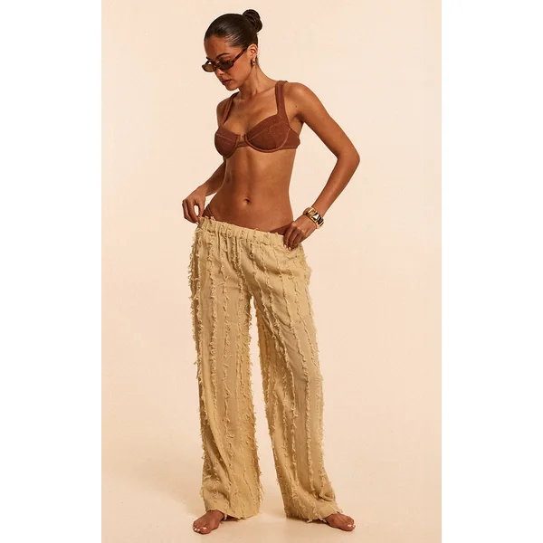 Stone Cotton Distressed Seam Detail Pants