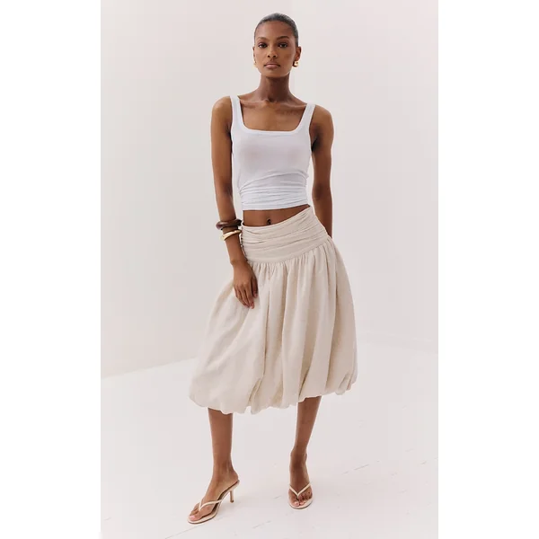 Stone Cotton Volume Puffball Midi Skirt