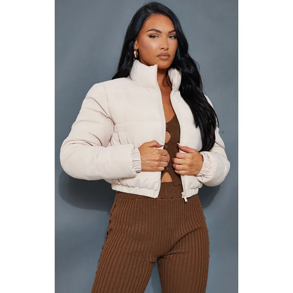 Stone Cropped Peach Skin Bubble Puffer Jacke