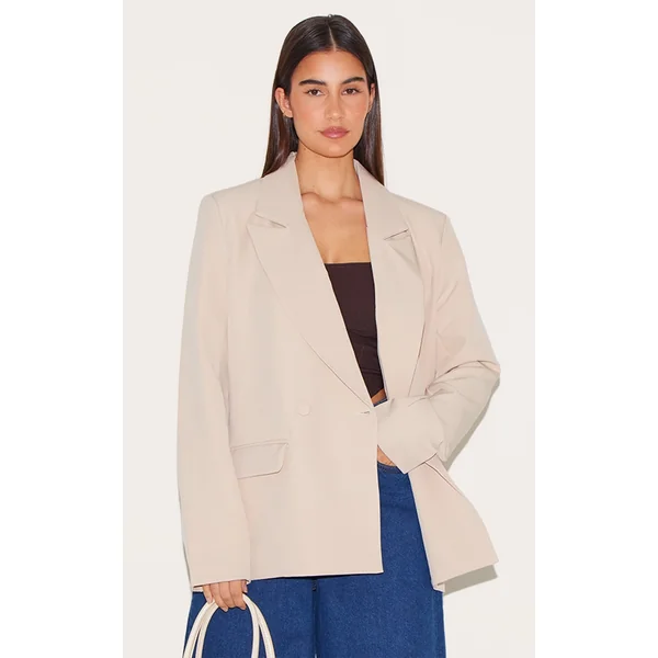 Stone Double Breasted Oversized Boxy Fit Blazer