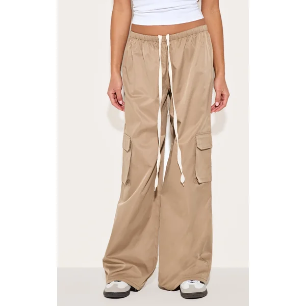 Stone Drawstring Cargo Pocket Detail Straight Leg Pants