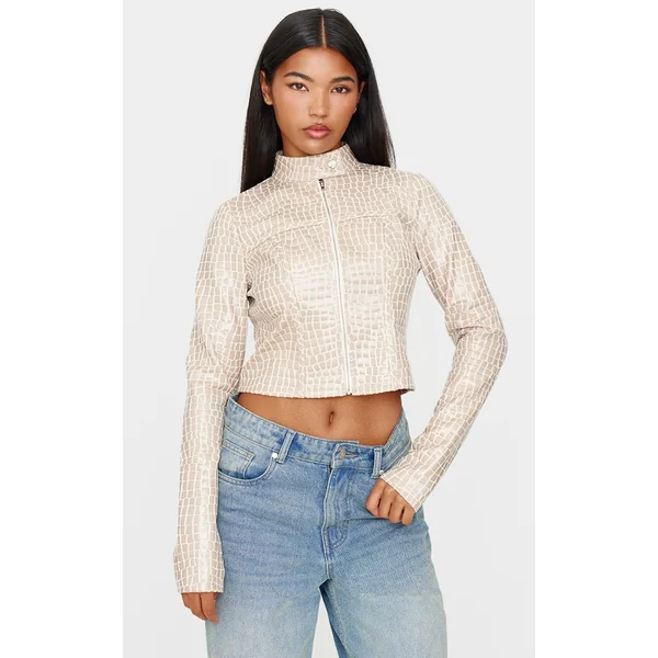 Stone Faux Leather Croc Fitted Jacket