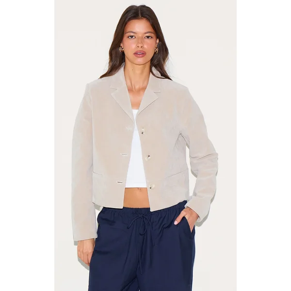 Stone Faux Suede Cropped Blazer