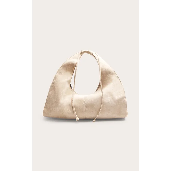 Stone Faux Suede Slouchy Shoulder Bag