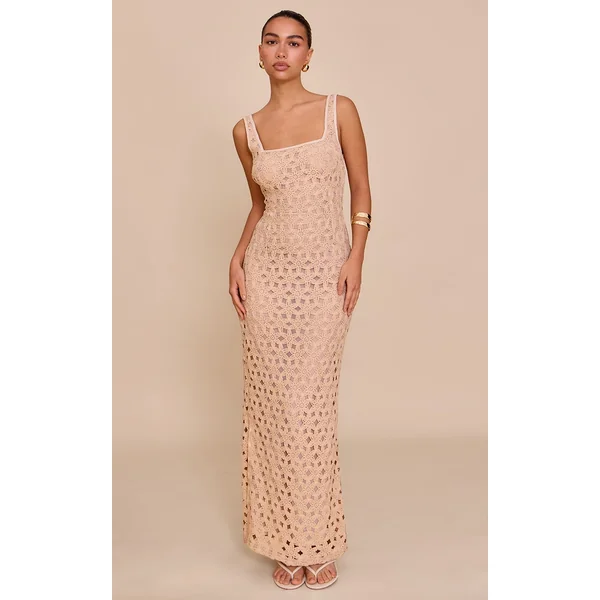 Stone Floral Textured Scoop Neck Maxi Dress