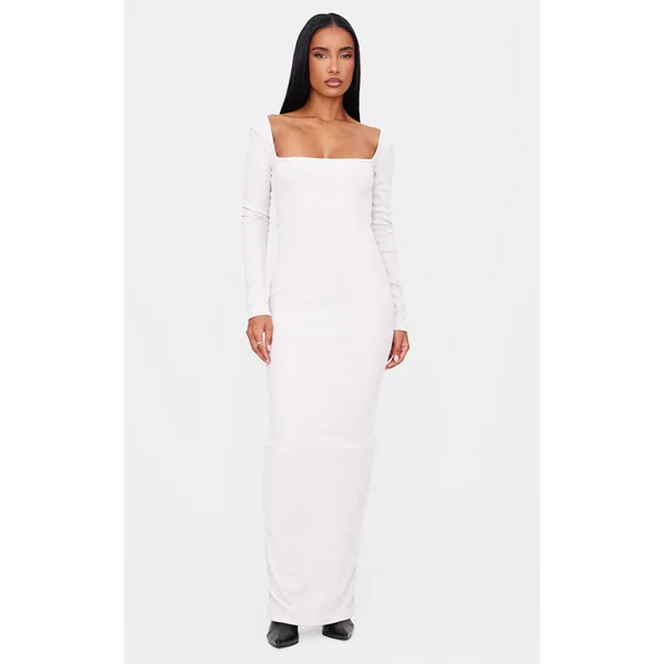 Stone Heavy Ribbed Square Neck Maxi Dress
