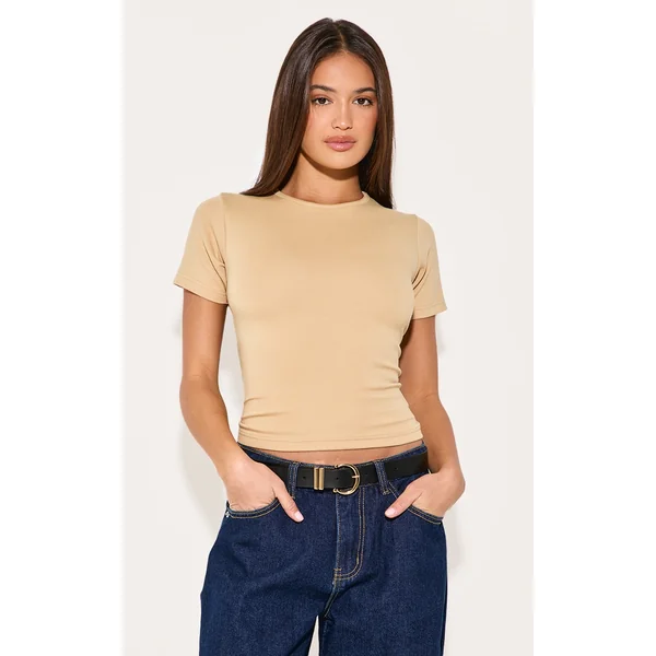 Stone Interlock Longline Short Sleeve Top