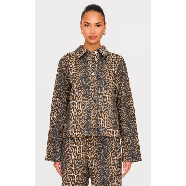 Stone Leopard Twill Boxy Jacket