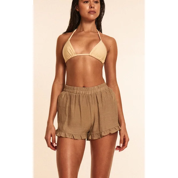 Stone Linen Look Frill Edge Shorts