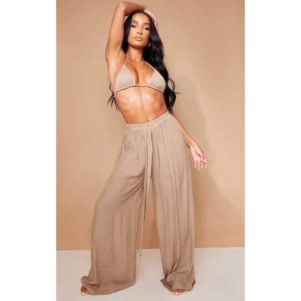 Stone Linen Look Palazzo Beach Pants