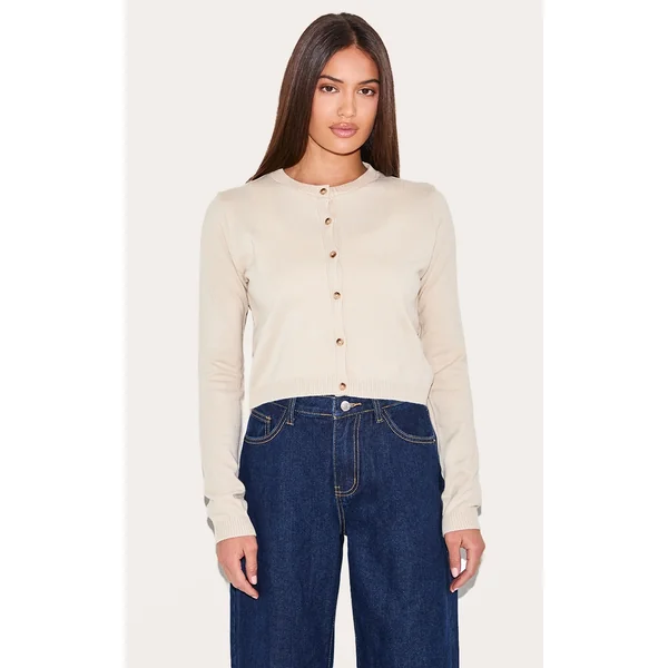 Stone Marl Basic Button Up Knit Cardigan