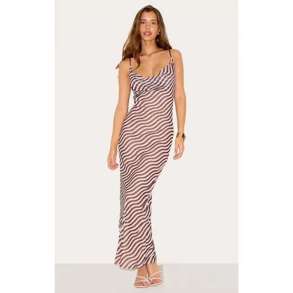 Stone Mesh Asymmetric Strappy Stripe Dress