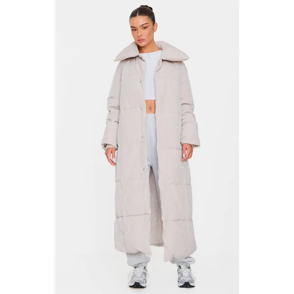 Stone Oversized Square Quilted Maxi Puffer Coat