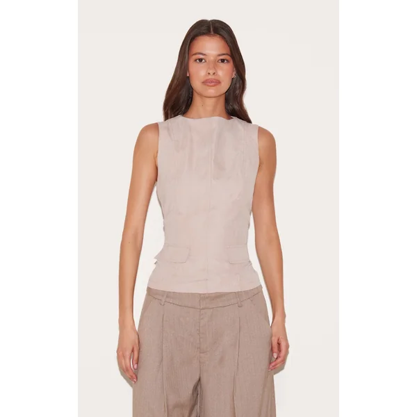 Stone Peach Skin Sleeveless Long Top