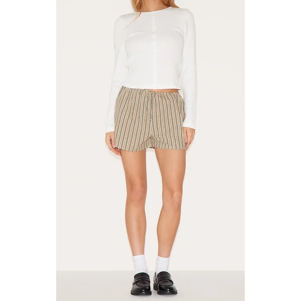 Stone Pinstripe Cotton Floaty Shorts