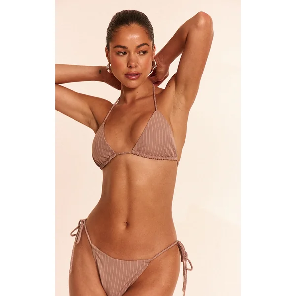 Stone Pinstripe Triangle Bikini Top