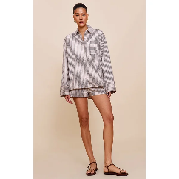 Stone Pinstripe Woven Elastic Waist Floaty Shorts