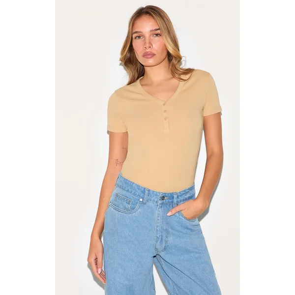 Stone Premium Interlock Button Down Short Sleeve Bodysuit