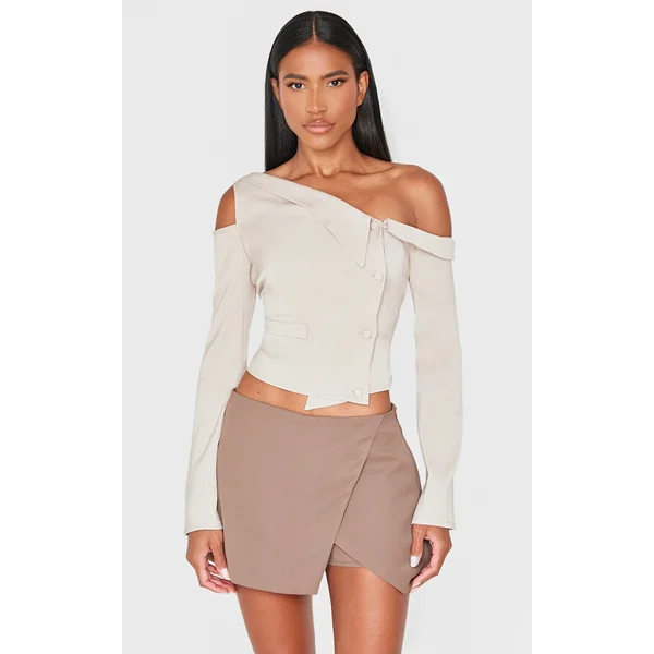 Stone Premium Woven Asymmetric Bardot Vest Style Top