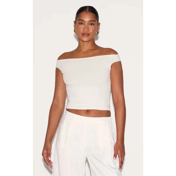 Stone Ribbed Bardot Detail Vest Top