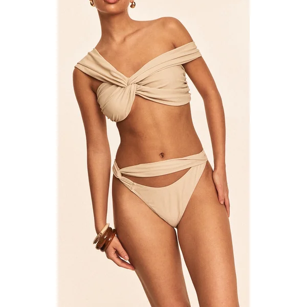 Stone Ruched Waist Strap Bikini Bottoms