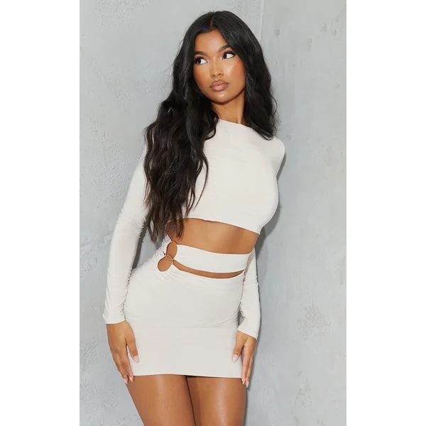 Stone Slinky Cut Out Waist Ring Detail Bodycon Dress